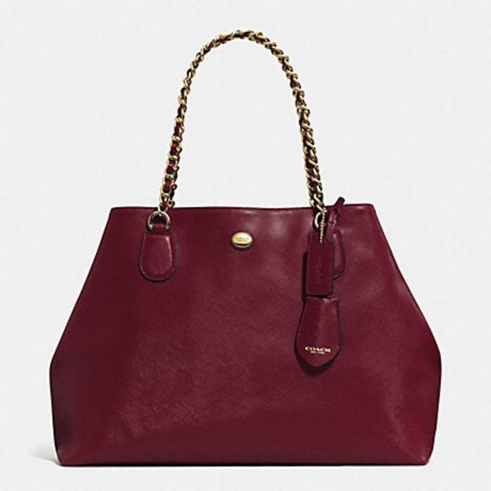 Coach Peyton Leather Chain Tote Bag (Sherry)